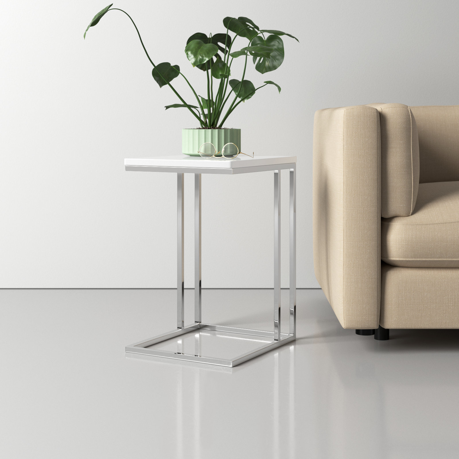 Hampshire End Table, White Top/Gold Base