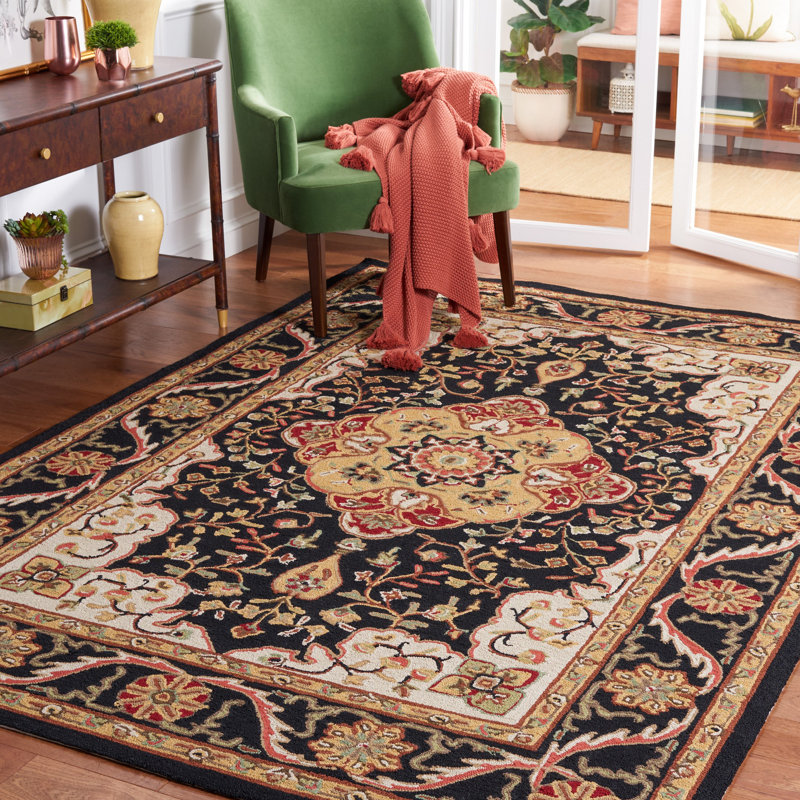 Tapis noir / brun crocheté à la main Bryonhall, Rectangle 4 pi x 6 pi