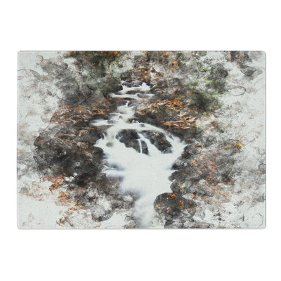 Tempered Glass Woodland Stream Watercolour Chopping Board