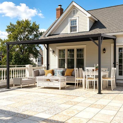 12 x 14 ft Lean-to Wall Mounted Hardtop Gazebo with Sloped Metal Roof & Powder-Coated Metal Frame for Patio & Deck