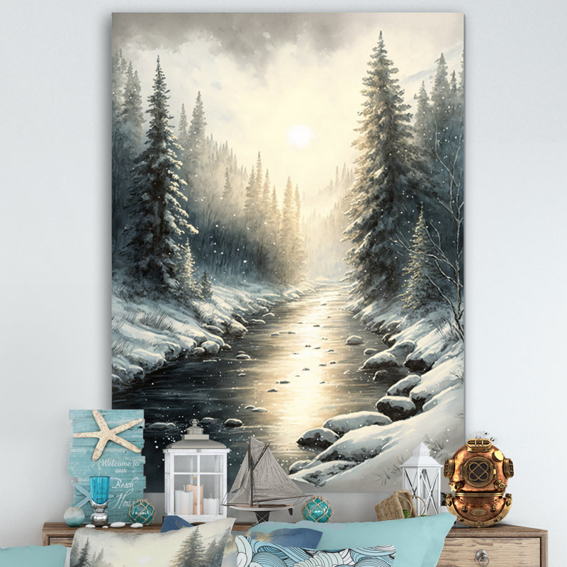 «Sunlight Reflecting the Snow Forest River I», reproduction sur toile, H 44 po x l 34 po x P 1,5 po, Toile tendue