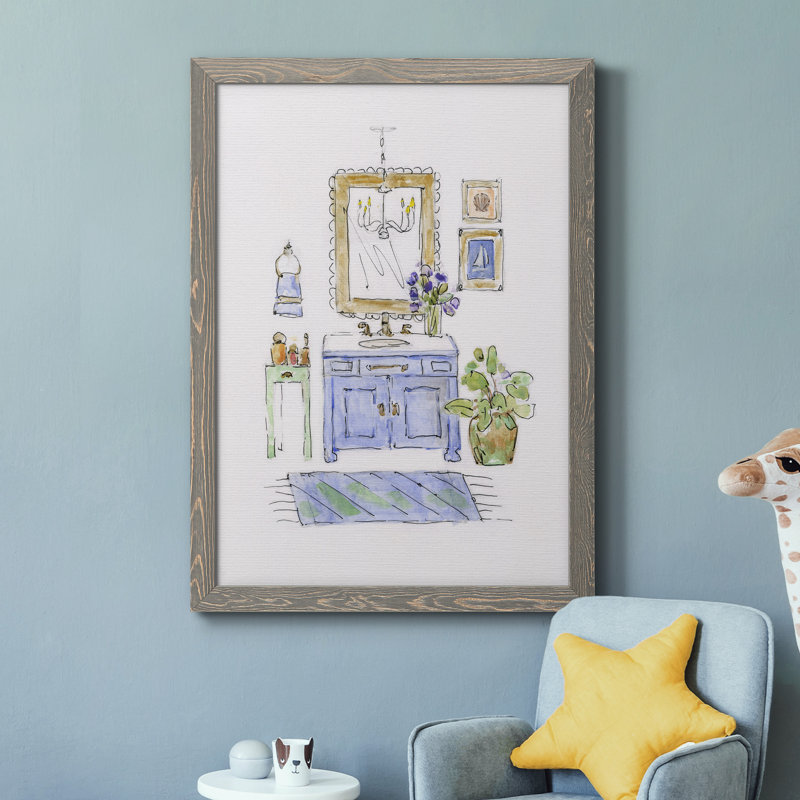 «Sketchy Bath II», peinture sur toile encadrée, H 44 po x l 31 po x P 1 po, Encadré gris