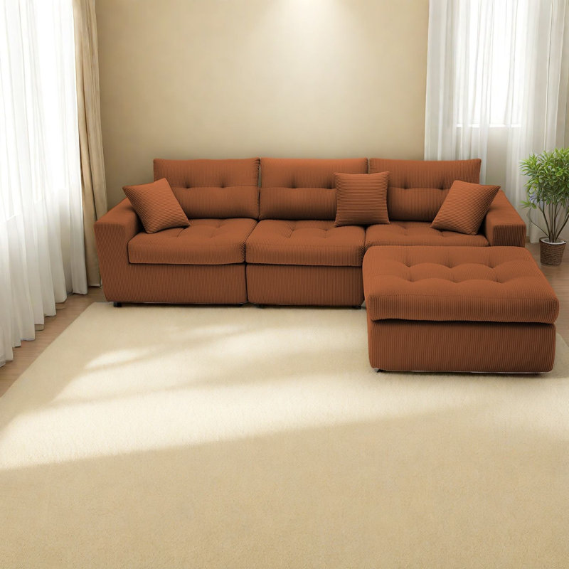 Compression Sectionals Corduroy L Shape Modern Chaise Sofa For Home