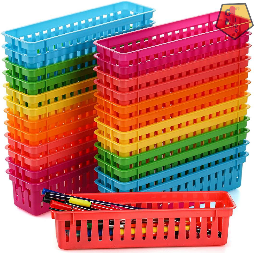 DEAYOU 24 Pack Classroom Storage Baskets, Small Plastic Organizer Basket,  Colorful Square Mini Storage Trays, Crayon Pencil Container Bin Holder for