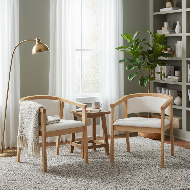 Chaises de salle à manger rembourrées en U avec accoudoirs Arden, Coussin beige / structure en chêne