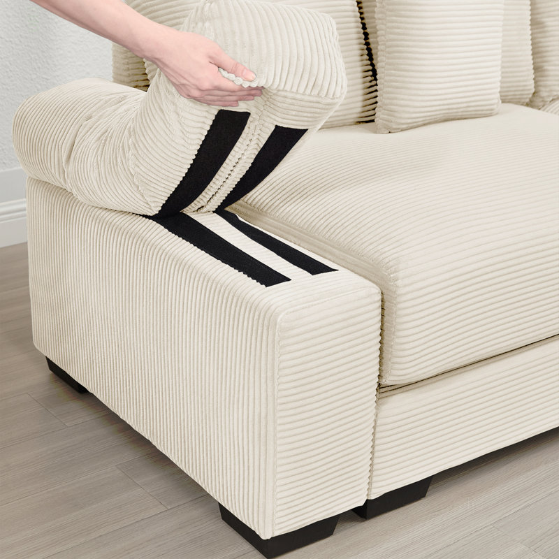 Canapé modulaire surdimensionné de 130 po en forme de nuage, canapé 3 places en velours côtelé haut de gamme, accoudoirs très épais, coussin ergonomique, conception ergonomique, assemblage facile, idéal pour les salons, crème