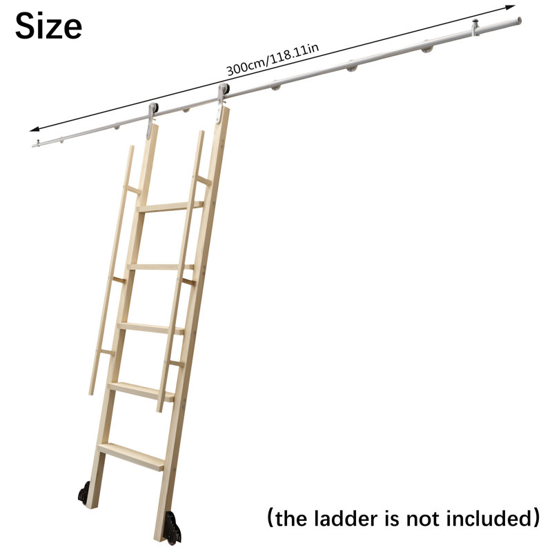 Banneker 10ft Stainless Steel Sliding Hardware Rolling Kit For Library And Home Use (Ladder not included)