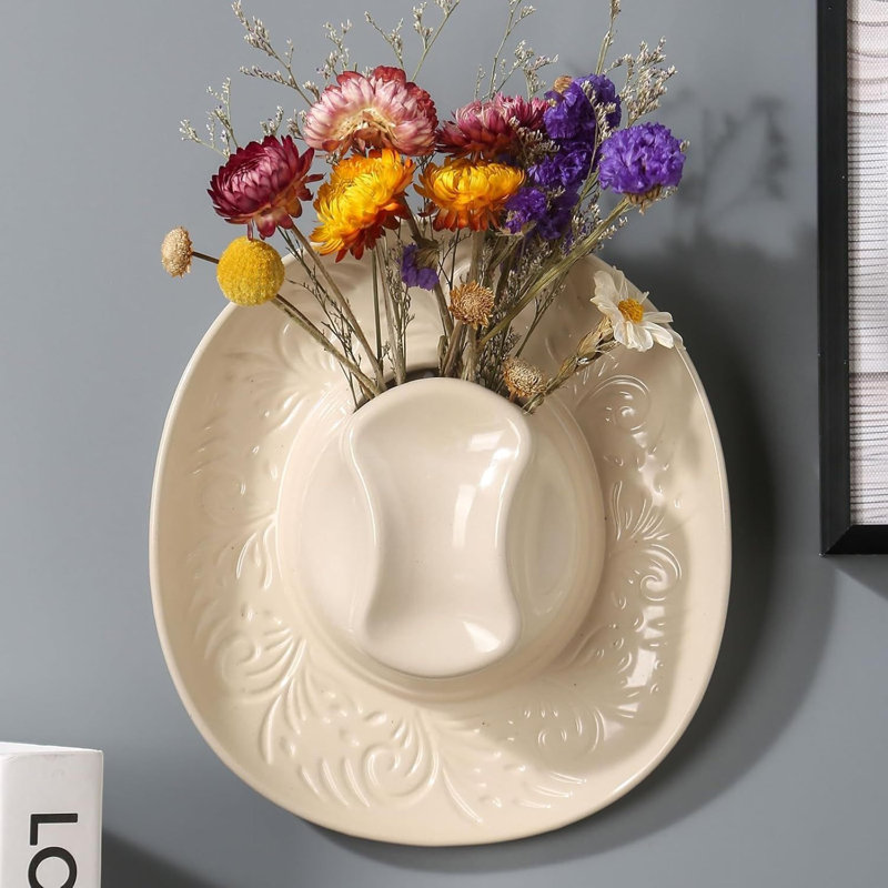 Ceramic Cowboy Hat Wall Planter Vase