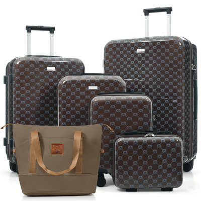 Ensemble de 6 valises rigides avec serrure TSA, valise à roulettes en ABS 14/16 / 20/24/28 pouces avec sac de voyage extensible, roulettes lisses à 360 °, poignée réglable