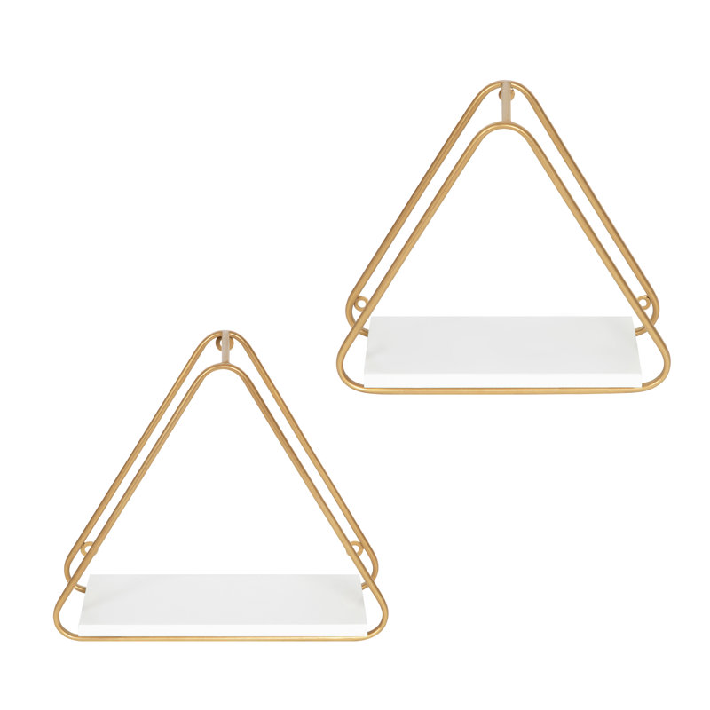 2 Piece Triangle Accent Shelf, White/Gold