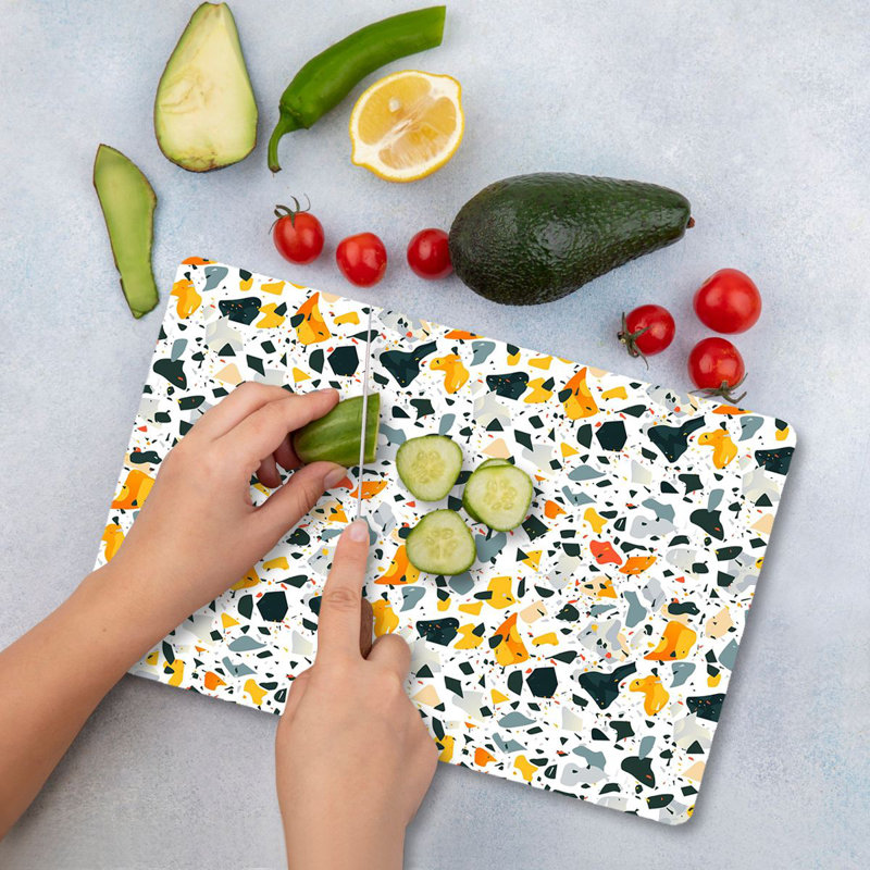 Flourish Premium Tempered Glass Cutting Board, 11.8 x 15.7 inches | Antibacterial, Easy Clean, Non-Slip Silicone Feet | 100% Durable Glass, Thickness: 0.16 inches | Ideal for Kitchen Prep, Safe & Stylish Cooking Solution