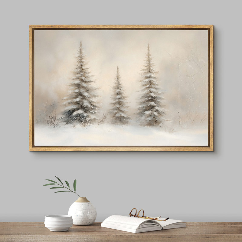Paysage de Noël rétro, paysage d'hiver, pin, vacances, décor neutre, impression sur toile, H 24 po x l 36 po