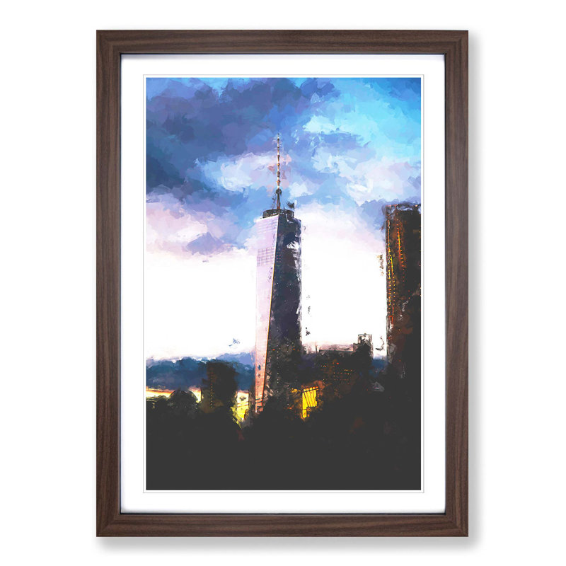 One World Trade Centre New York in Abstract - Picture Frame Graphic Art Print, 65cm H x 48cm W x 2cm D, Walnut Framed