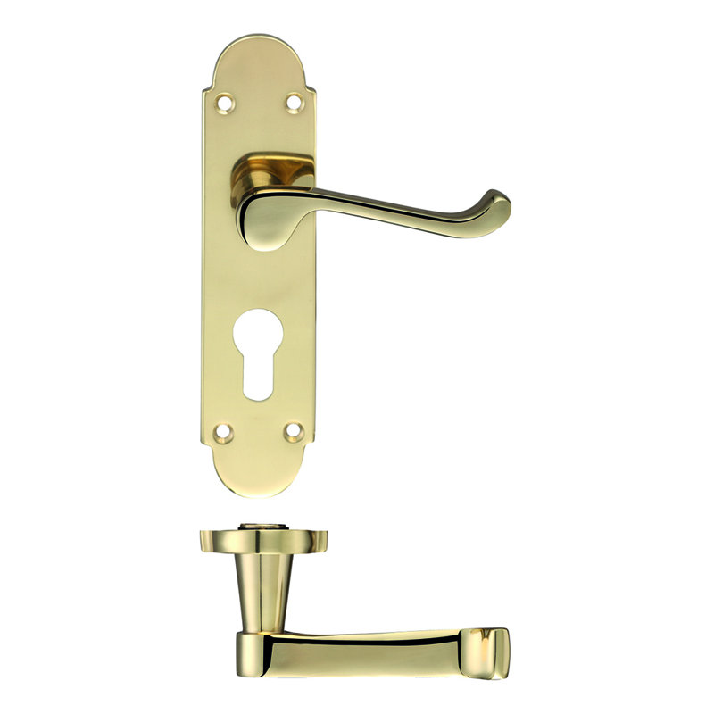 Oxford Lock Right Hand Door Handle, Polished Brass