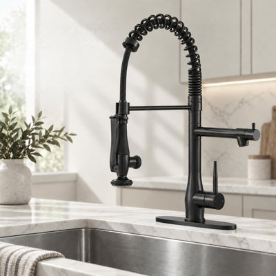 SynchroDuo Lockable Pull-Out Kitchen Faucet With Pot Filler Residential or Commercial Use Single Handle With Deck Plate in Matte Black