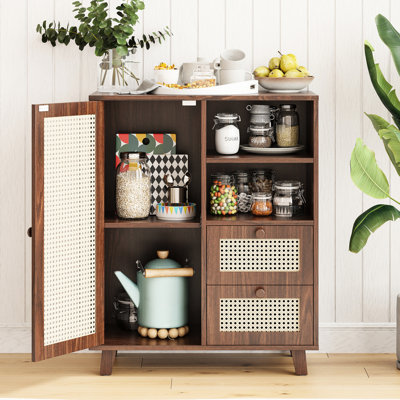 Front Door Cabinet With Two Drawers And Adjustable Shelf, Ideal For Living Room, Kitchen, Entryway - Walnut Engineered Wood, 26.8 In Width Suitable 33.23 High