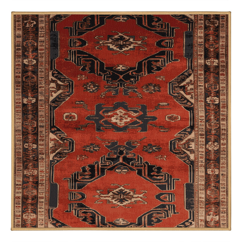 Machine Washable Art Deco Brown Area Rug, Square 4'
