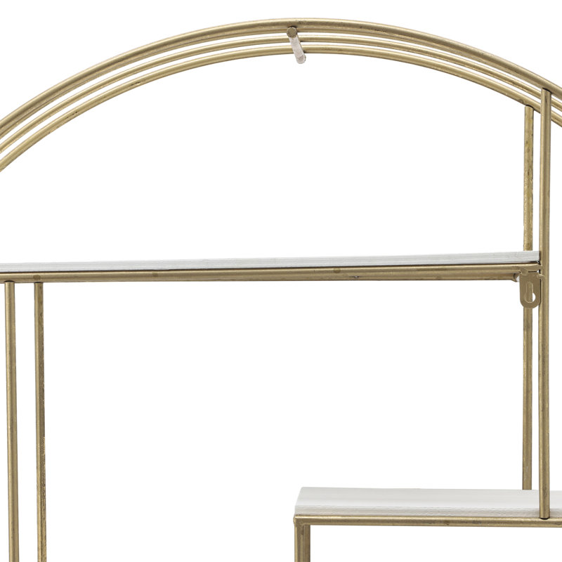 Étagère de rangement murale en fer et en bois de style moderne glam - 32 po x 7 po x 32 po, Blanc / or