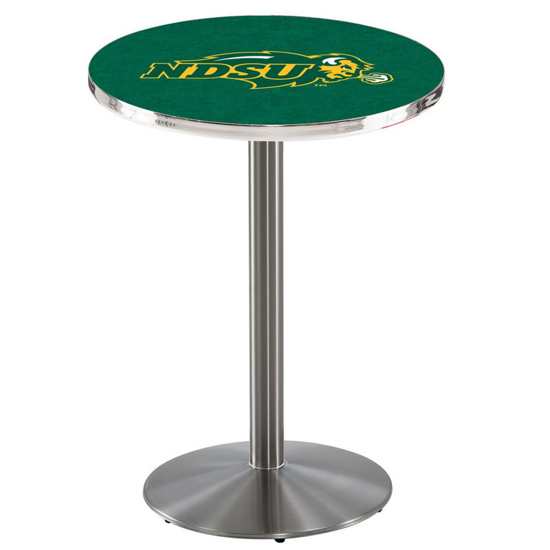 Round Metal Base Dining Table, Stainless Steel, North Dakota State University - Green