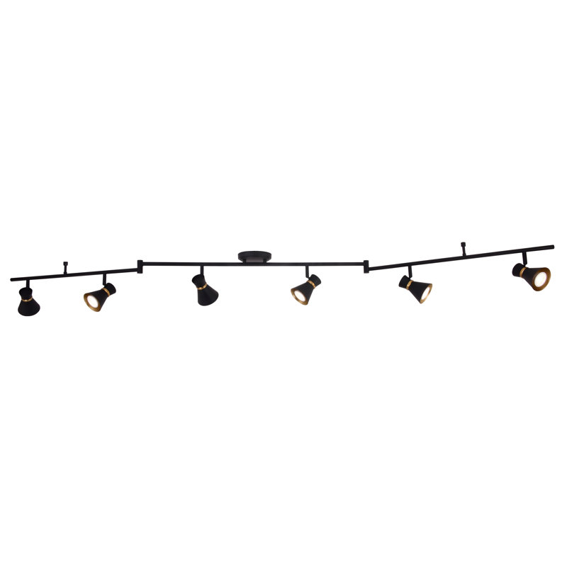 Ensemble de rail d'éclairage 6 lumières Aleezay, Noir mat / laiton satiné