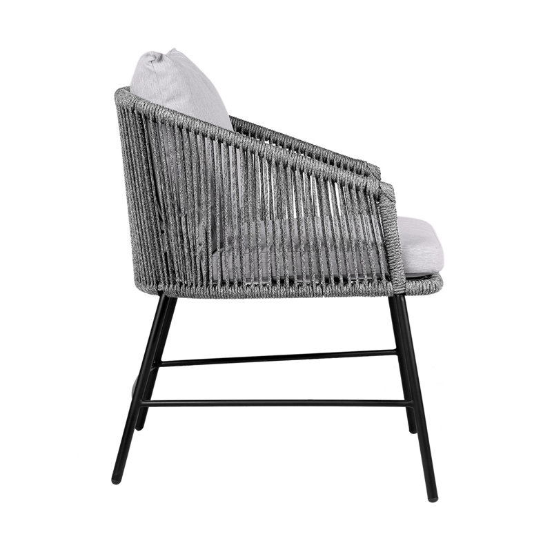 Margit Black Steel and Rope Dining Chair with Light Gray Cushions