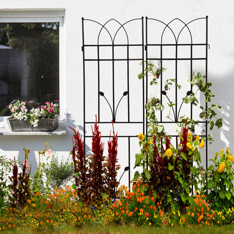 Metal garden trellis set for outdoor climbing plants, Noir