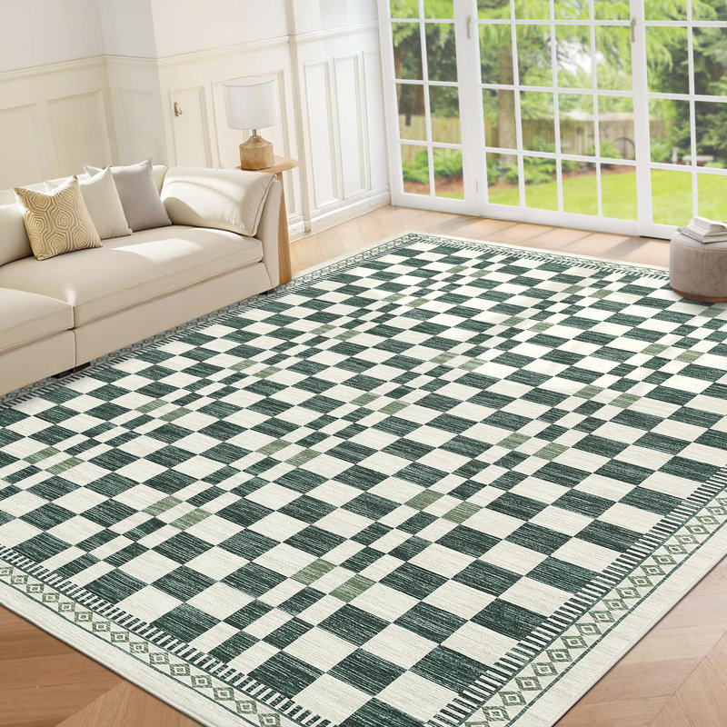 Washable Rugs for Living Room Modern Abstract Checkered Area Rugs Non Slip Carpet Indoor Stain Resistant Carpet for Dining Room Playroom Nursery