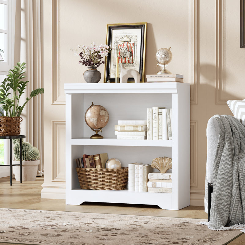 2-Tier Farmhouse Bookshelf - 31.5" Tall Adjustable Bookcase with Anti-Tip Kit - 31.5" Wide Open Storage Rack for Living Room, Office, Library - High-Density MDF Display Stand, White
