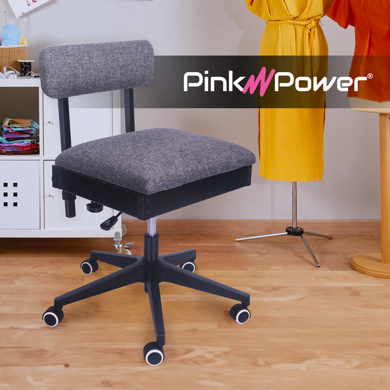 Gray Adjustable Hydraulic Sewing Chair with Wheels and Storage