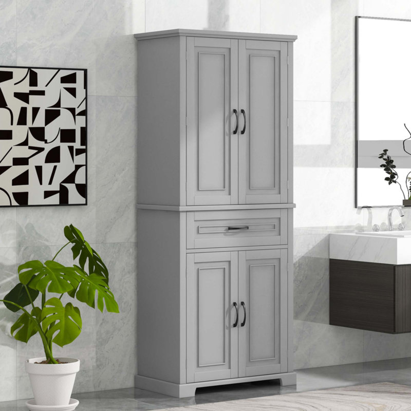Bathroom Storage Cabinet With Doors And Drawer, Gray