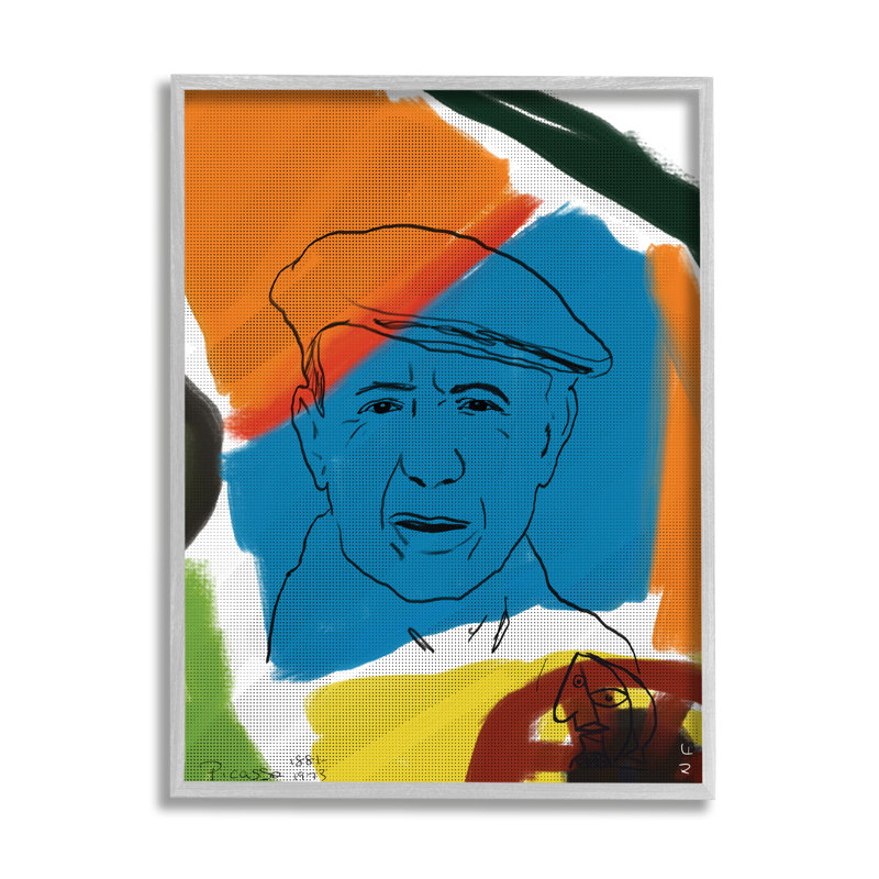 " Modern Picasso Portrait Vibrant Abstract Shapes ", 14" H x 11" W, Farmhouse Gray Framed Giclee