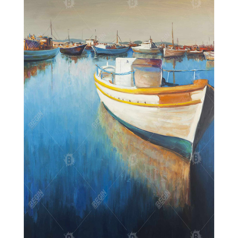 Art de toile encadrée, "Bateaux de pêche à la marina"