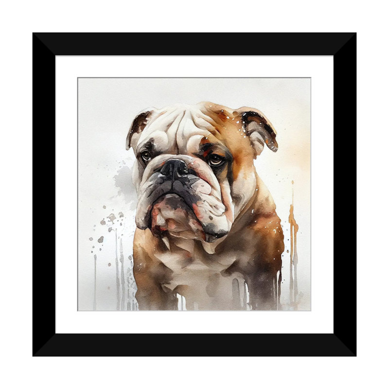 Watercolor British Bulldog, Black Open Corner Frame Paper, 24" H x 24" W x 1" D