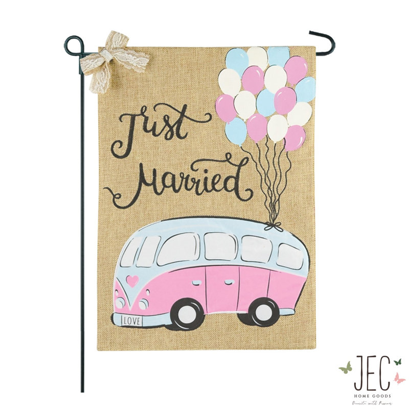Drapeau de jardin mariage en polyester pour camping-car 18 po x 13 po