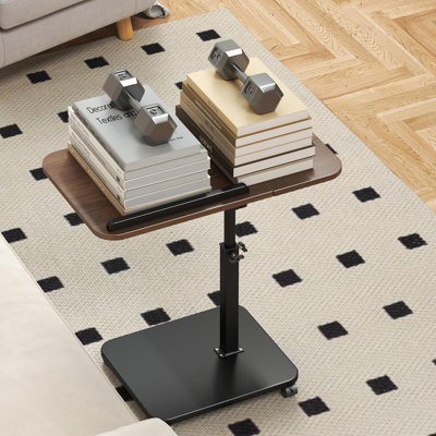 C-Shape Side Table, Height Adjustable Swivel Sofa Table 180° Rotating Tray & 360° Swivel Casters, Space-Saving Coffee Snack and Bed End Table for Living Room Bedroom