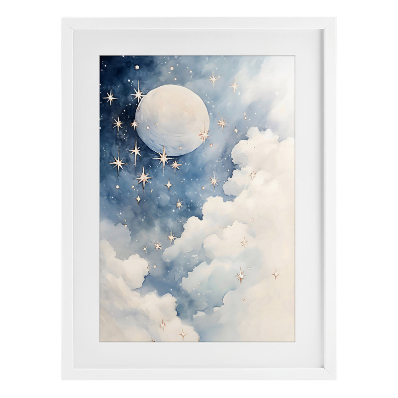 Starry Night with Dreamy Clouds Framed Print Under Glass, design by Creative Studio, 23" H x 17" W, Coastal White Frame