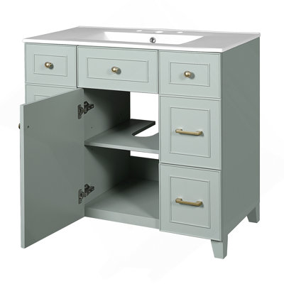 Meuble-lavabo de salle de bain avec lavabo en céramique, portes et tiroirs à fermeture en douceur, tablette réglable pour une organisation harmonieuse et un style moderne