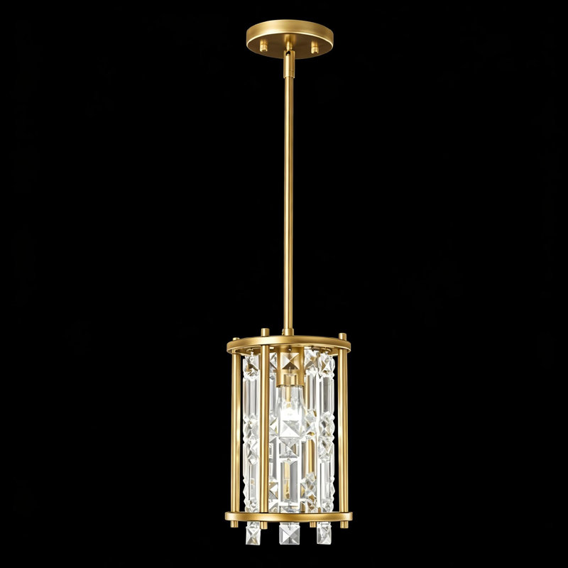 Luminaire suspendu cylindrique en métal à 1 lumière Jennesa, Doré