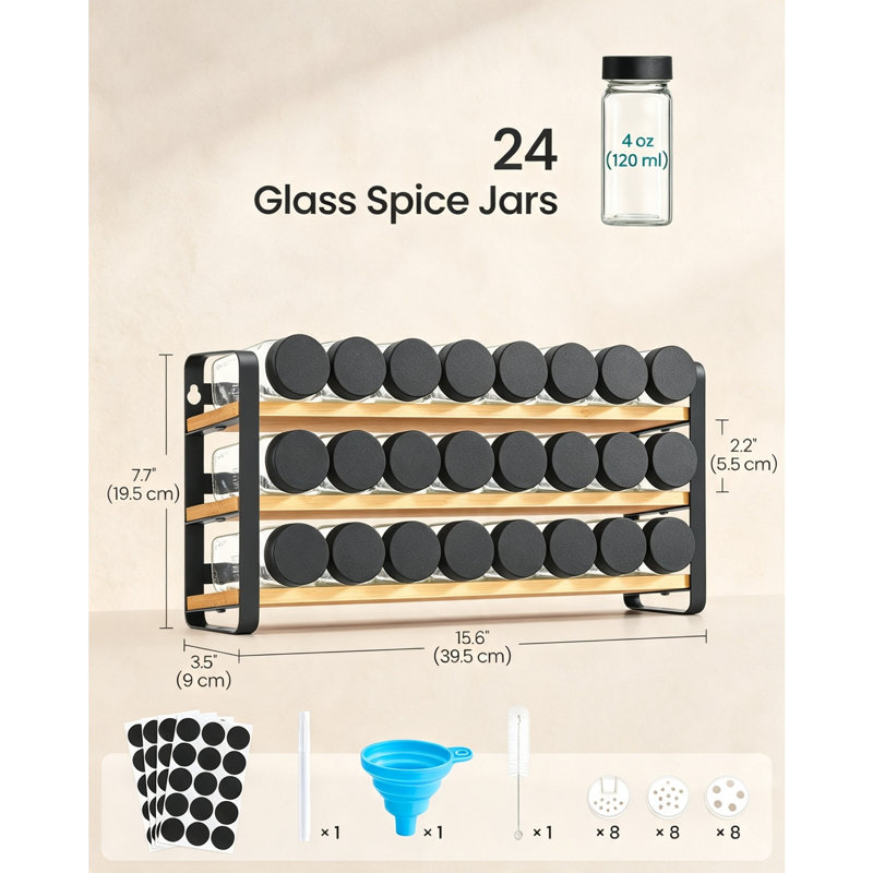 Spice Jar & Rack Set, 19.5 cm H x 39.5 cm W x 9 cm D