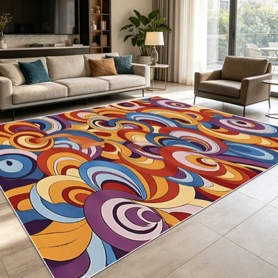 Tapis à motif abstrait abstrait tourbillonnant 1pc pour le salon, doux et confortable, adapté à toutes les saisons, facile à entretenir, lavable à la machine, convient pour la chambre à coucher, la cuisine, l'entrée, le patio, la décoration intérieure et extérieure.