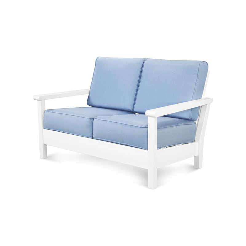 Harbour 52.25'' Wide Outdoor Loveseat with Cushions, White, Natural