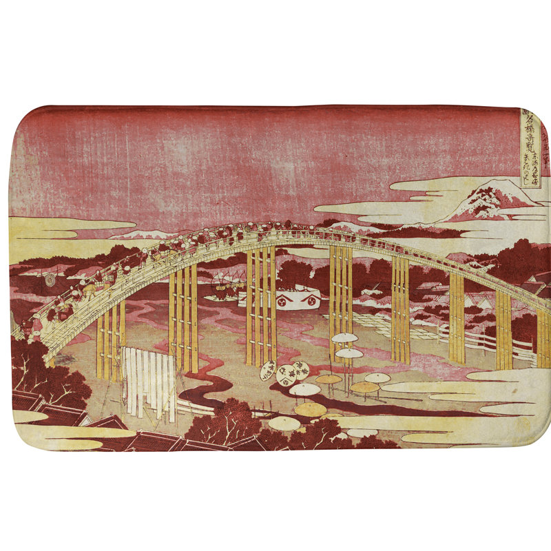 Tapis de bain antidérapant rectangle Japanese Bridge, l 21 po x L 34 po, Rouge/jaune