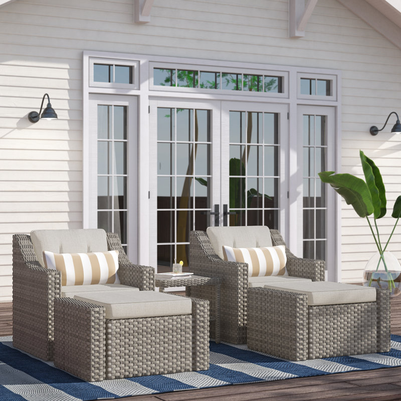 Ensemble de conversation pour terrasse pour 2 personnes avec repose-pieds Finnley, Gris