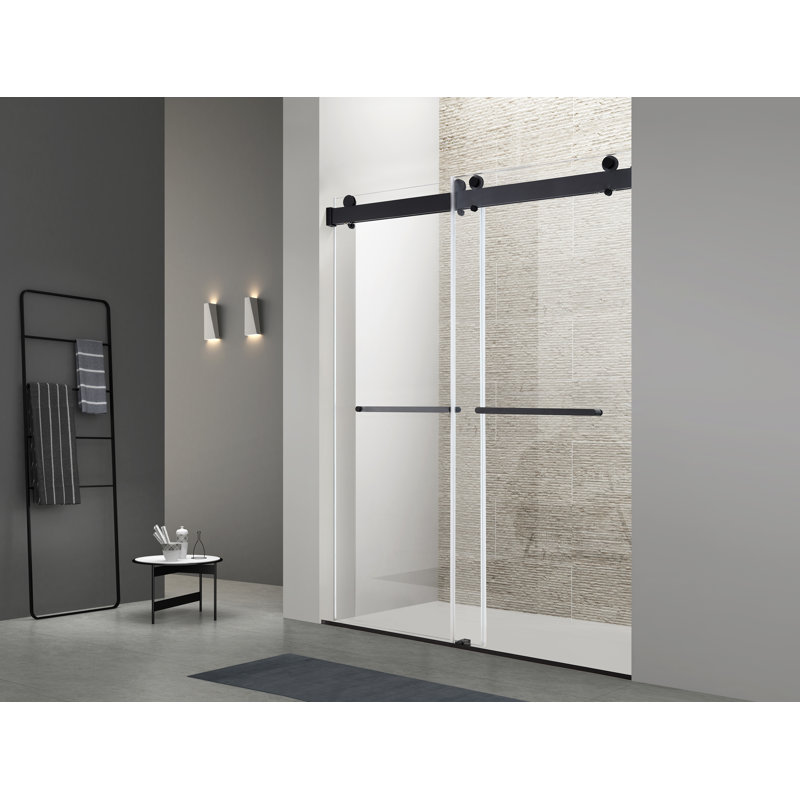 Porte de douche coulissante double l 60 po x H 60 po | Verre trempé | Entièrement sans cadre, Argent argent