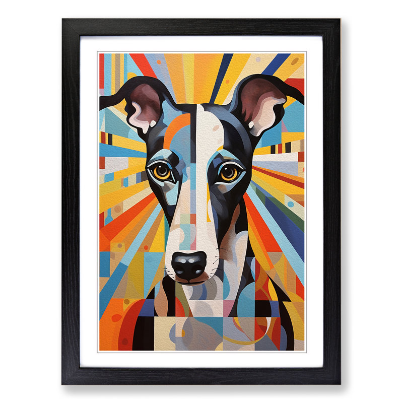 Greyhound Geometric No.2 - Framed Print, Black, 64cm H x 46cm W x 2cm D