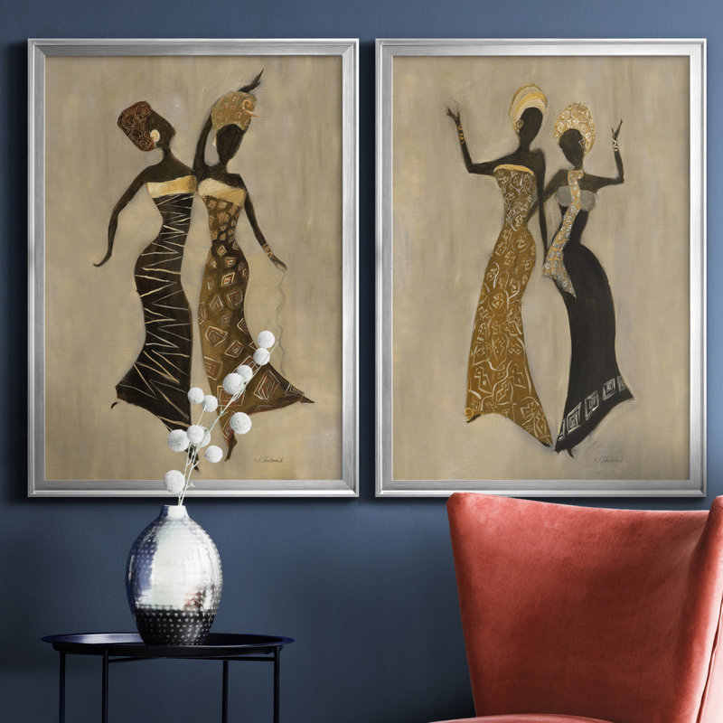 «Celebration I», ensemble de 2 reproductions d'art, H 18,5 po x l 49 po x P 1,5 po, Toile encadrée argentée, Pas de tapis