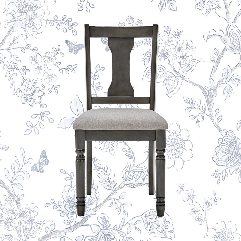 Ivor Slat Back Turned Leg Upholstered Side Chair, Gray