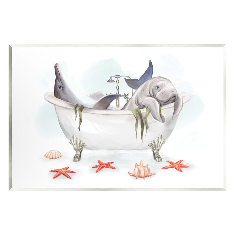 Stupell Industries Dolphin & Manatee Bathtub Wall Plaque Art Design By Ziwei Li, H 10 po x l 15 po x P 0,5 po