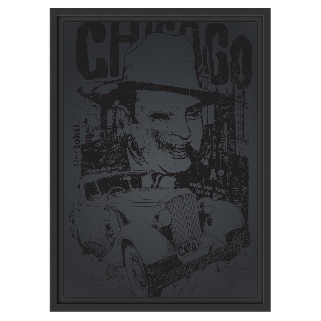 Gerahmtes Wandbild Chicago schwarz