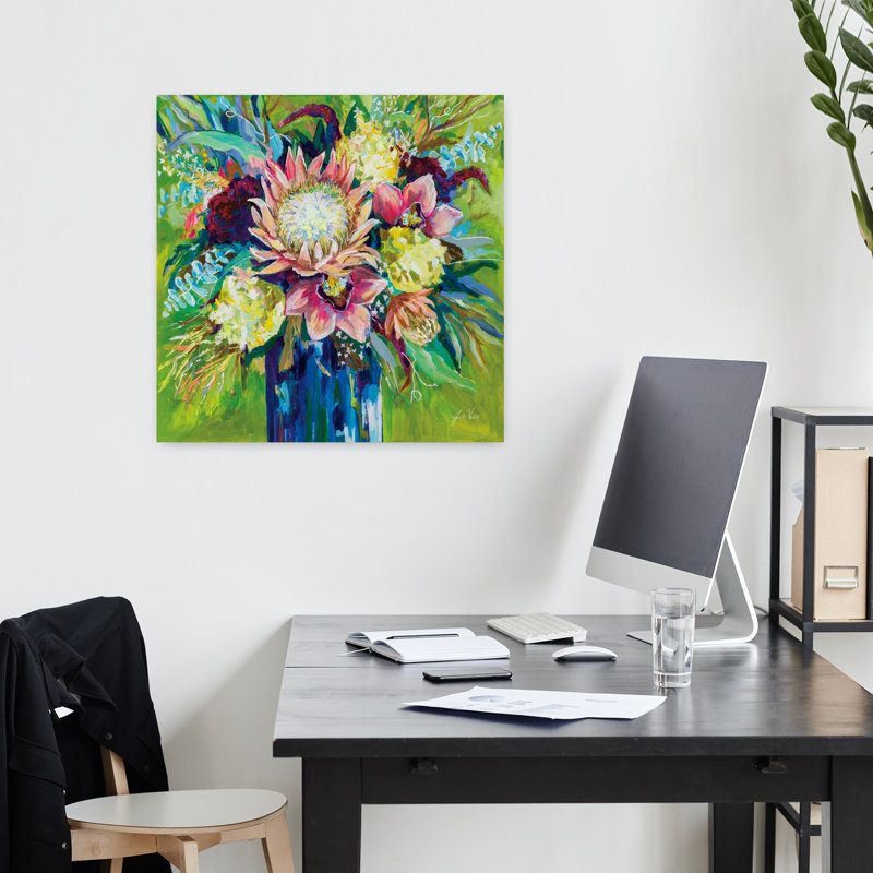 Bouquet contemporain Marias avec art turquoise, H 18 po x l 18 po